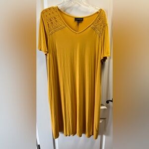 Lane Bryant 18/20 Mustard Yellow Lace Short-Sleeve Shirt Dress